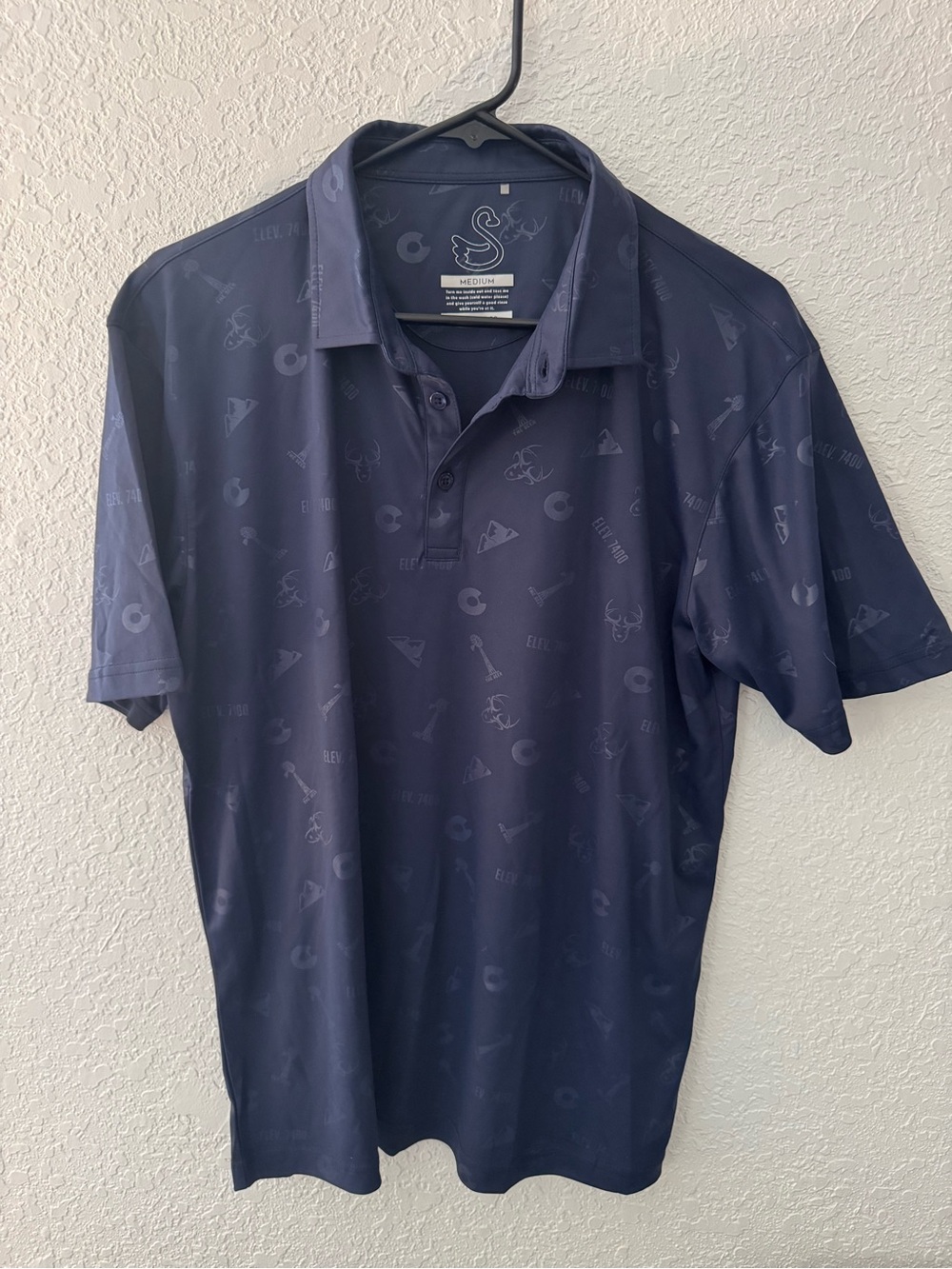 Navy Short-Sleeve Polo Shirt Embossed - Men's